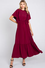 Burgundy Ruffle Pleated Maxi Dress