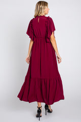 Burgundy Ruffle Pleated Maxi Dress