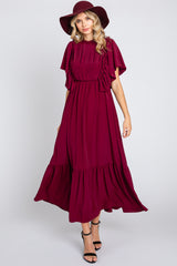 Burgundy Ruffle Pleated Maxi Dress