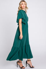 Forest Green Ruffle Pleated Maxi Dress