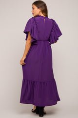 Purple Ruffle Pleated Maternity Maxi Dress