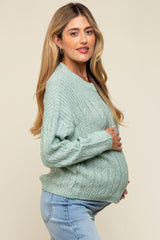 Mint Green Cable Knit Maternity Sweater