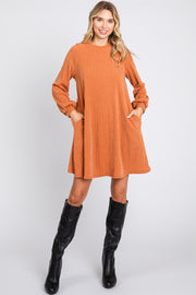 Camel Mock Neck Long Sleeve Dress