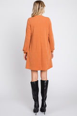 Camel Mock Neck Long Sleeve Dress