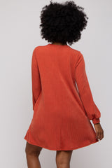 Rust Mock Neck Long Sleeve Dress