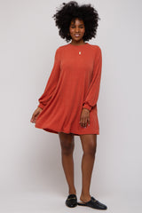 Rust Mock Neck Long Sleeve Dress