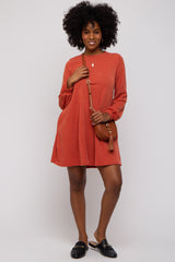 Rust Mock Neck Long Sleeve Dress