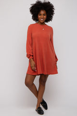 Rust Mock Neck Long Sleeve Dress