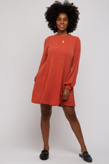 Rust Mock Neck Long Sleeve Dress