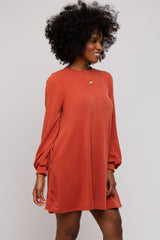 Rust Mock Neck Long Sleeve Dress