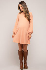 Light Pink Ribbed Mock Neck Long Sleeve Maternity Dress