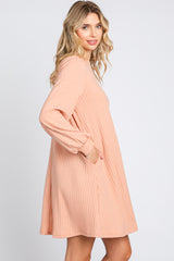 Light Pink Ribbed Mock Neck Long Sleeve Dress