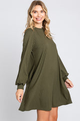 Olive Ribbed Mock Neck Long Sleeve Dress