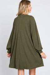 Olive Ribbed Mock Neck Long Sleeve Dress