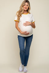 Mustard Cream Short Sleeve Maternity Ringer Tee