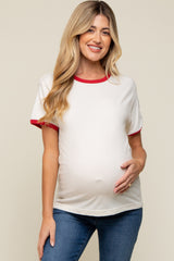 Red Cream Short Sleeve Maternity Ringer Tee