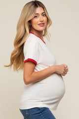 Red Cream Short Sleeve Maternity Ringer Tee