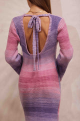 Pink Ombre Striped Sweater Knit Dress