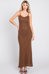 Brown Open Knit Crochet Maternity Midi Dress