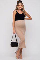 Beige Fuzzy Soft Knit Maternity Midi Skirt