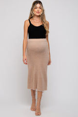 Beige Fuzzy Soft Knit Maternity Midi Skirt