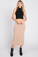 Beige Fuzzy Soft Knit Maternity Midi Skirt