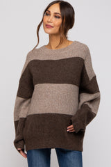 Brown Striped Color Block Maternity Sweater