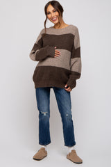 Brown Striped Color Block Maternity Sweater