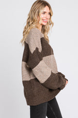 Brown Striped Color Block Sweater