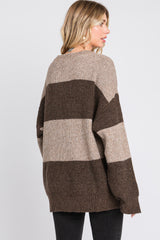 Brown Striped Color Block Sweater