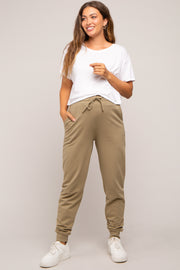 Light Olive Basic Drawstring Maternity Sweatpants