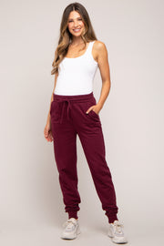 Burgundy Basic Drawstring Maternity Sweatpants