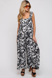 Black Floral Ruffle Strap Maternity Jumpsuit