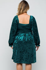 Teal Green Velour Square Neck Maternity Plus Dress