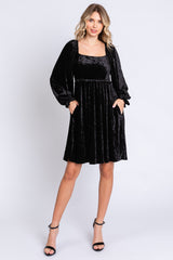 Black Velour Square Neck Maternity Dress