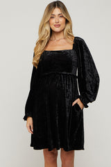 Black Velour Square Neck Maternity Dress