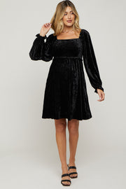 Black Velour Square Neck Maternity Dress