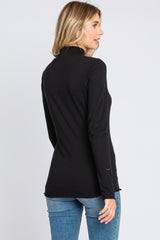 Black Ribbed Long Sleeve Turtle Neck Top