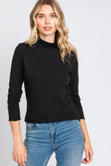 Black Ribbed Long Sleeve Turtle Neck Top