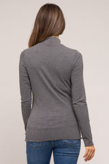 Charcoal Ribbed Long Sleeve Turtle Neck Maternity Top