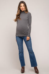 Charcoal Ribbed Long Sleeve Turtle Neck Maternity Top