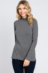 Charcoal Ribbed Long Sleeve Turtle Neck Maternity Top