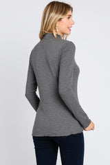 Charcoal Ribbed Long Sleeve Turtle Neck Top