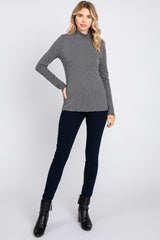 Charcoal Ribbed Long Sleeve Turtle Neck Top