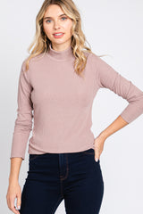 Mocha Ribbed Long Sleeve Turtle Neck Top