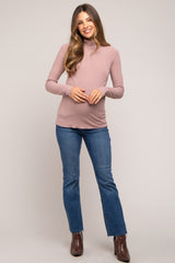 Mocha Ribbed Long Sleeve Turtle Neck Maternity Top