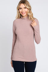 Mocha Ribbed Long Sleeve Turtle Neck Top