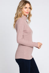 Mocha Ribbed Long Sleeve Turtle Neck Top