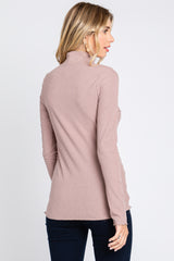 Mocha Ribbed Long Sleeve Turtle Neck Top