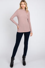 Mocha Ribbed Long Sleeve Turtle Neck Top